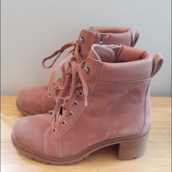 ❌SOLD❌ Vince Camuto Gaviana Suede Dermy Pink Hiking Combat Military Boots 8.5W - Picture 4 of 9